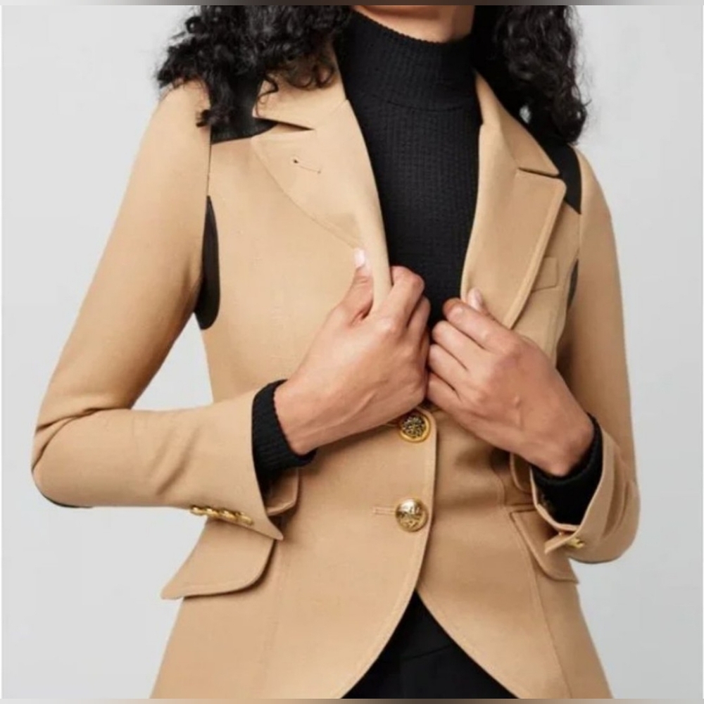 Smythe Classic Riding Blazer with Leather Detailing Size 8